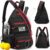 Pickleball Bag, Tactical Pickleball Backpack for Women Men, Adjustable Sling Bag with Fence Hook Water Bottle (Includes 2 Patches+1Carabiner), Black+Red
